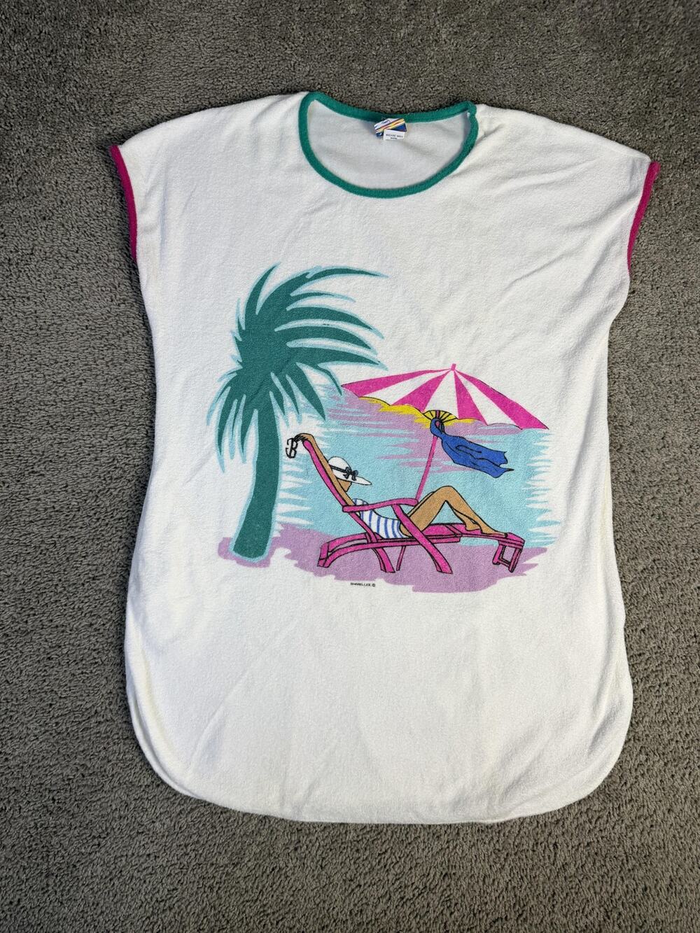 Vintage Beached Shirt Womens M White Tunic Terry Crew Neck Summer Swim